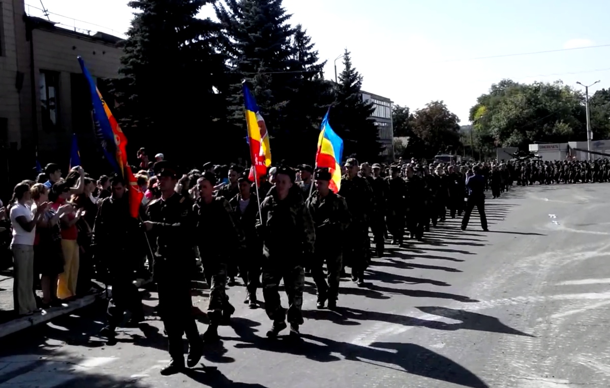 Russian neo Cossacks hold military parade near Luhansk