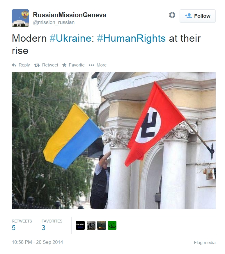 Propaganda Fail: Russische Diplomaten twittern Hakenkreuz neben der Ukraine Flagge