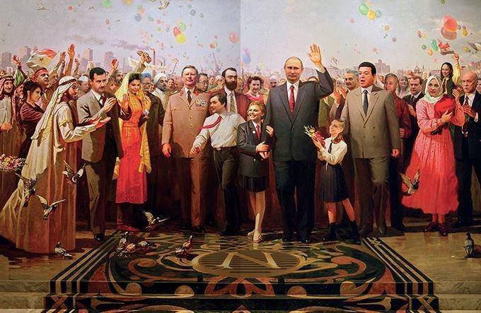 Russian satirical artist lampoons Putin in Syrian North Korean inspired mashup