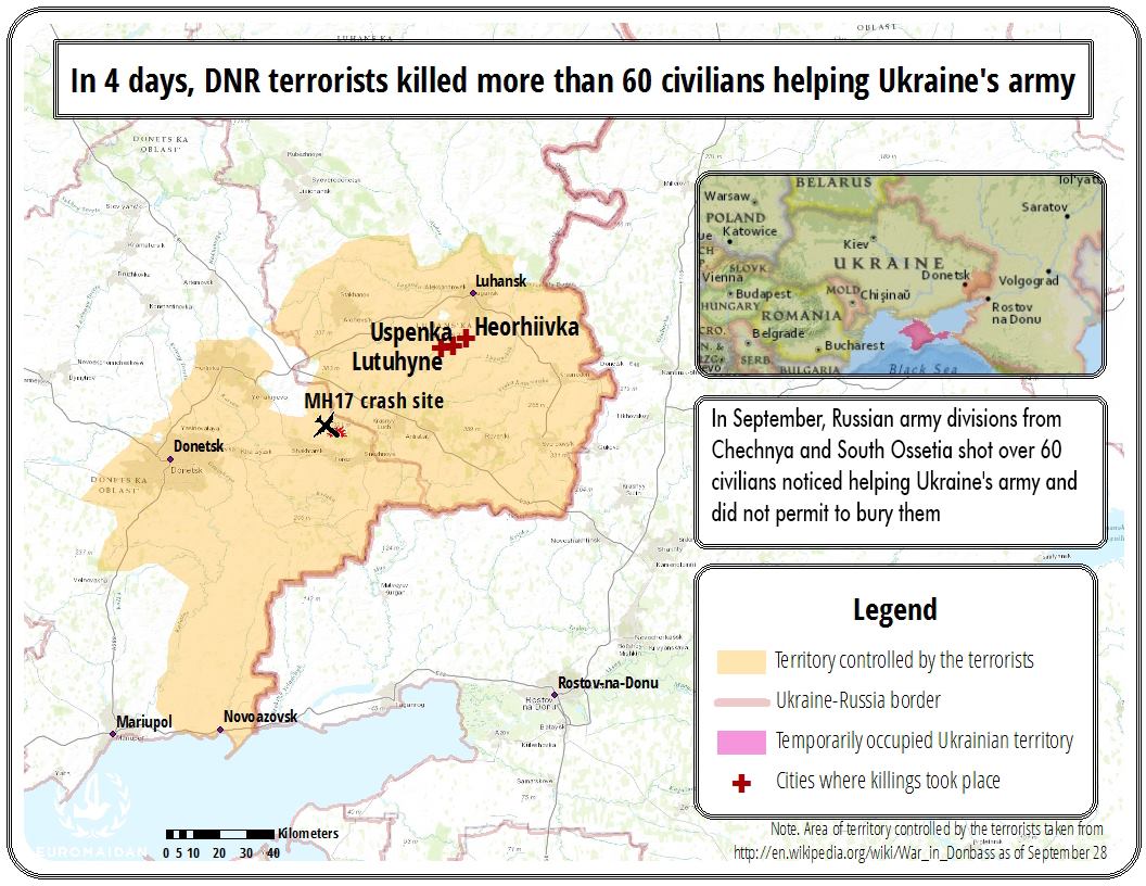 In four days, terrorists kill more than 60 civilians helping Ukrainian soldiers