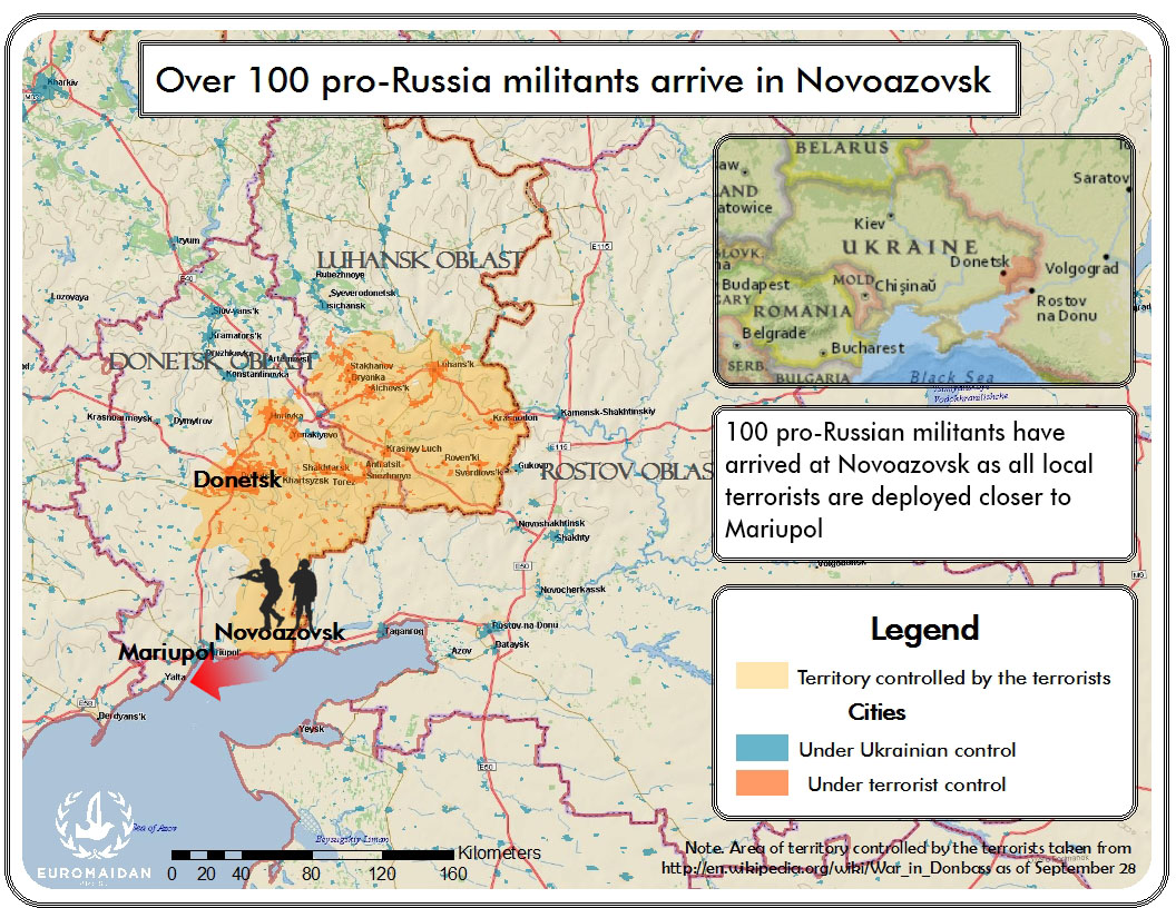 Over 100 pro Russia militants arrive in Ukraine’s Novoazovsk as local thugs move closer to Mariupol