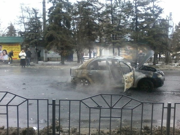 Russian terrorist attack at the bus stop in Donetsk, Ukraine