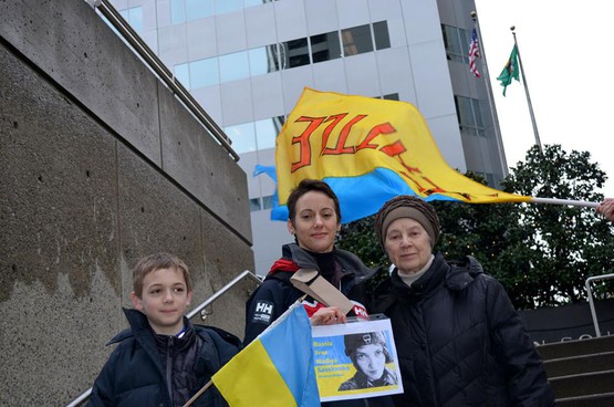 Protest in front of Russian consulate in Seattle, Feb-9-2015