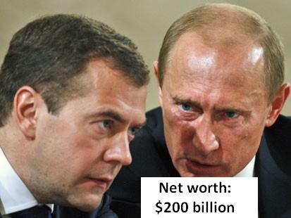 Putin and Medvedev. Expert estimated Putin's net worth at $200 billion, (CNN)