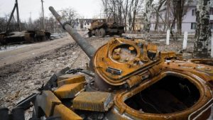 A destroyed tank in the Donbas, Ukraine