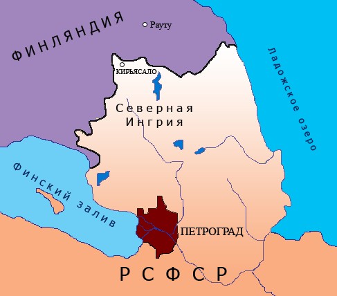 The Republic of North Ingria (1919-1920) between the border with Finland and the City of Petrograd (St. Petersburg)