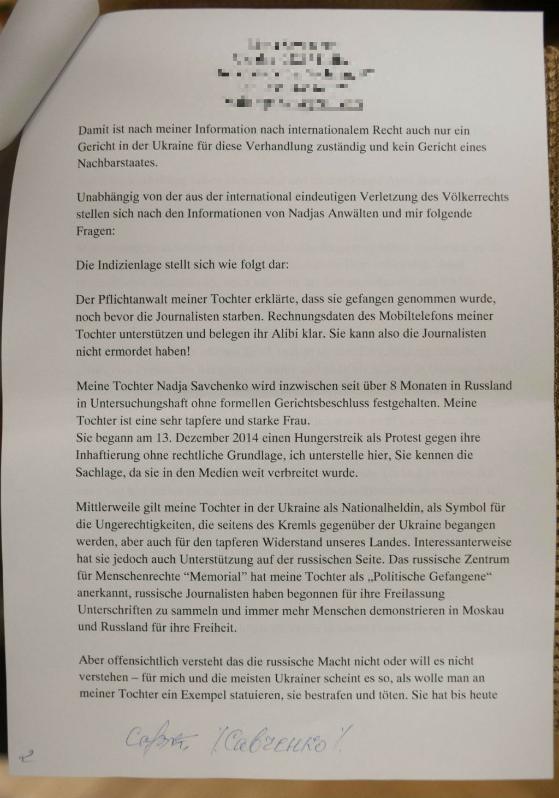 Savchenko’s mother asks Merkel to help save her daughter ~~