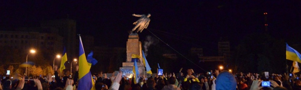 One of many statues of Vladimir Lenin taken down in Ukraine.