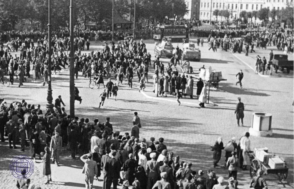 The Red Army entering the Station Square in Riga, Latvia during the Soviet annexation of the Baltics. 17 June 1940. (Image: Photographer A.M. Dubrovičs, NHML Collection)