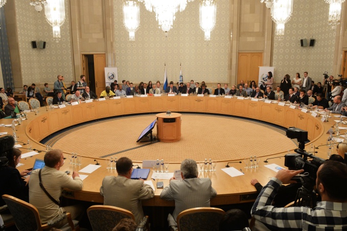 At a Moscow-based conference organized by the Anti-Globalist Movement of Russia but paid for by the Kremlin, leaders of separatist movements from around the world denounced "American imperialism" and elected Syria’s Bashar Assad and Iran’s Mahmud Ahmadinejad to its presidium. September 20, 2015 (Image: RIA NOVOSTI)