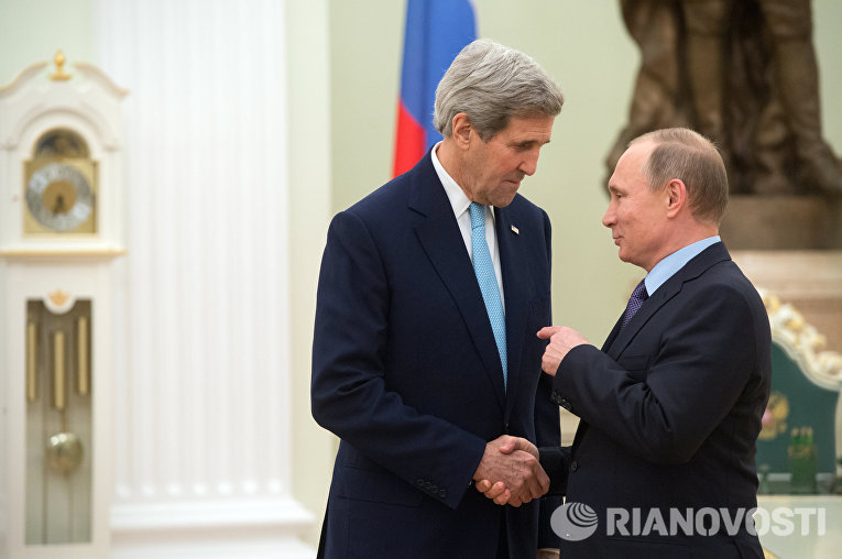 US Secretary of State John Kerry meeting with Putin December 15, 2015 in Moscow