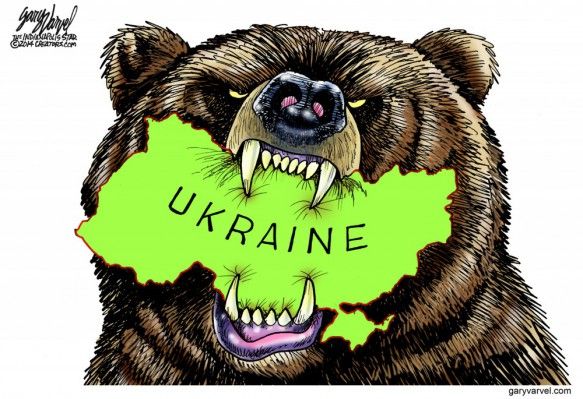 Political cartoon: The Russian bear gnawing on Ukraine