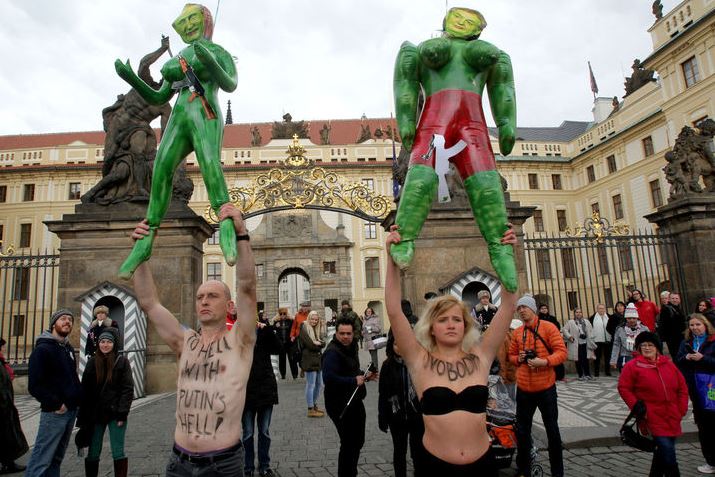 These half naked people protest against Putin’s imperialism in Prague