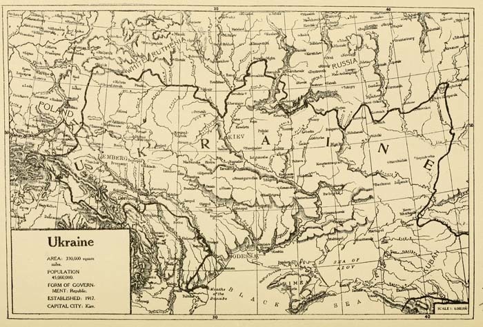 The map which was part of the 1920 Memorandum to the Government of the United States on the Recognition of the Ukrainian People's Republic established in 1917. (Source: Project Gutenberg)