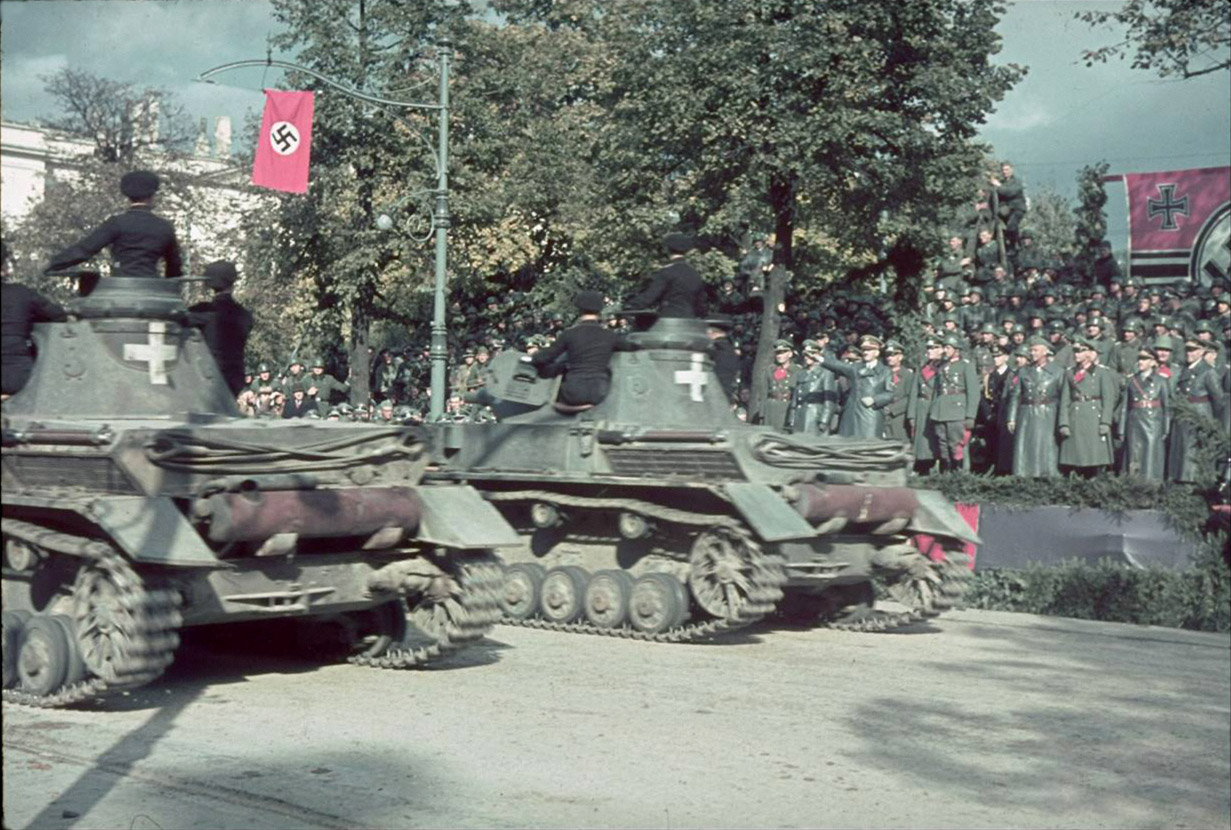Adolf Hitler hosting the parade in occupied Warsaw after the fall of Poland to German and Soviet military invaders, Oct-5-1939 (Image - Hugo Jager)