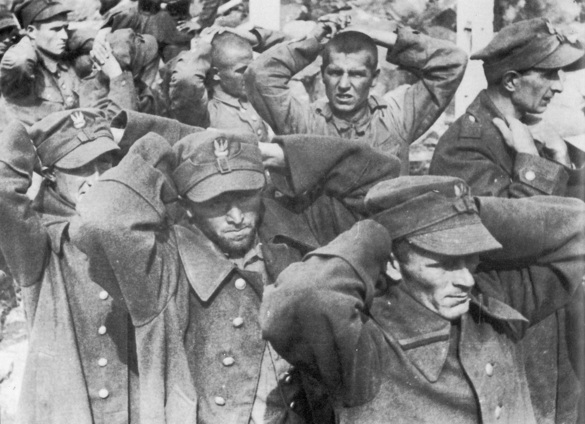 Polish prisoners of war, defenders of Westerplatte who held out for seven days in the face of heavy Nazi attacks that included dive bombings, September 1939