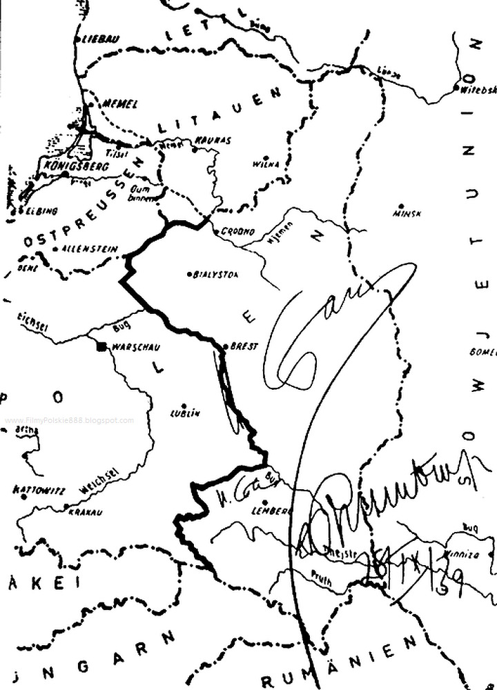 Soviet Union started WW2 on Hitler's side. Molotov-Ribbentrop Pact map signed by Stalin and Ribbentrop and dated Sept. 28, 1939