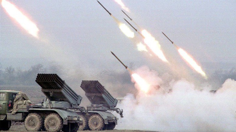 Russian "Grad" (Hail) multiple-launch rocket systems firing at Ukrainian positions (Image: mediarnbo.org)
