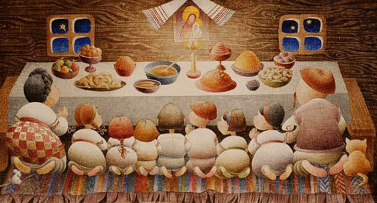 The traditional supper on Christmas Eve is the cornerstone of a Ukrainian Christmas. Painting by Viktoriya Protsiv