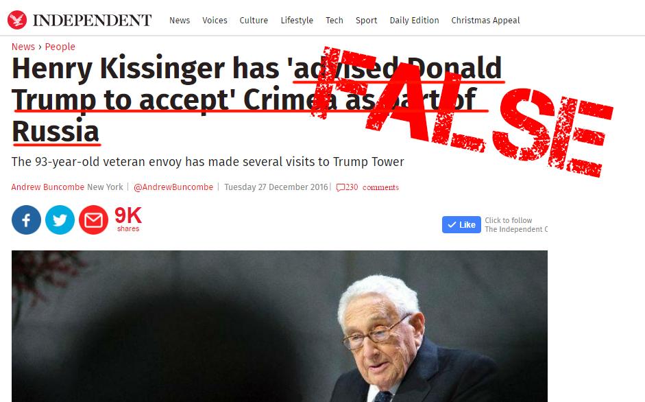 The Independent published untruthful news on Trump’s meeting with Kissinger