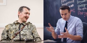 Left: Igor Girkin (aka Strelkov), a Russian FSB colonel who participated in the Russian annexation of Crimea and played a key role in the initial phases of the Russian aggression in the Donbas, but has since returned to Russia. He is charged by Ukrainian authorities with terrorism and sanctioned by the European Union. Right: Alexei Navalny, Russian lawyer and politician, who has gained prominence as a critic of Russian government corruption. (Image: sputnikipogrom.com)