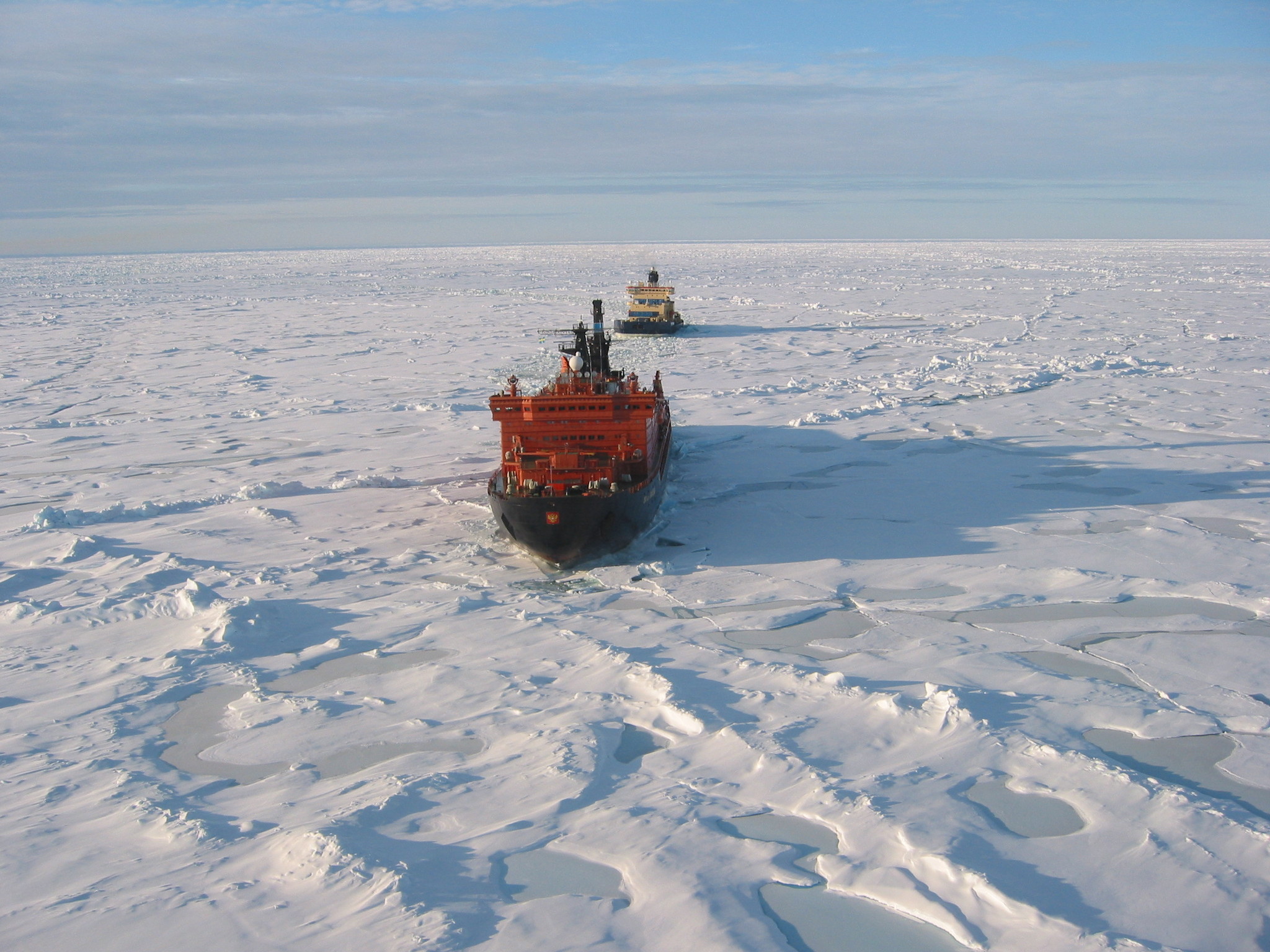 A Russian nuclear-powered icebreaker intended to clear path for trade ships following the Northern Sea Route through the Arctic.