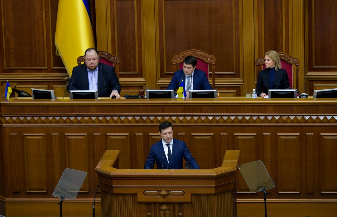 President Volodymyr Zelenskyy delivering a speech from the rostrum of the Verkhovna Rada. Kyiv, 4 March 2019. Photo: president.gov.ua
