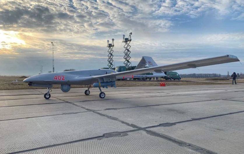 Turkey-made Ukrainian Bayraktar drones can be based 150 km from the frontline and are able to fly for 24 hours. Image by Ministry of Defense of Ukraine ~