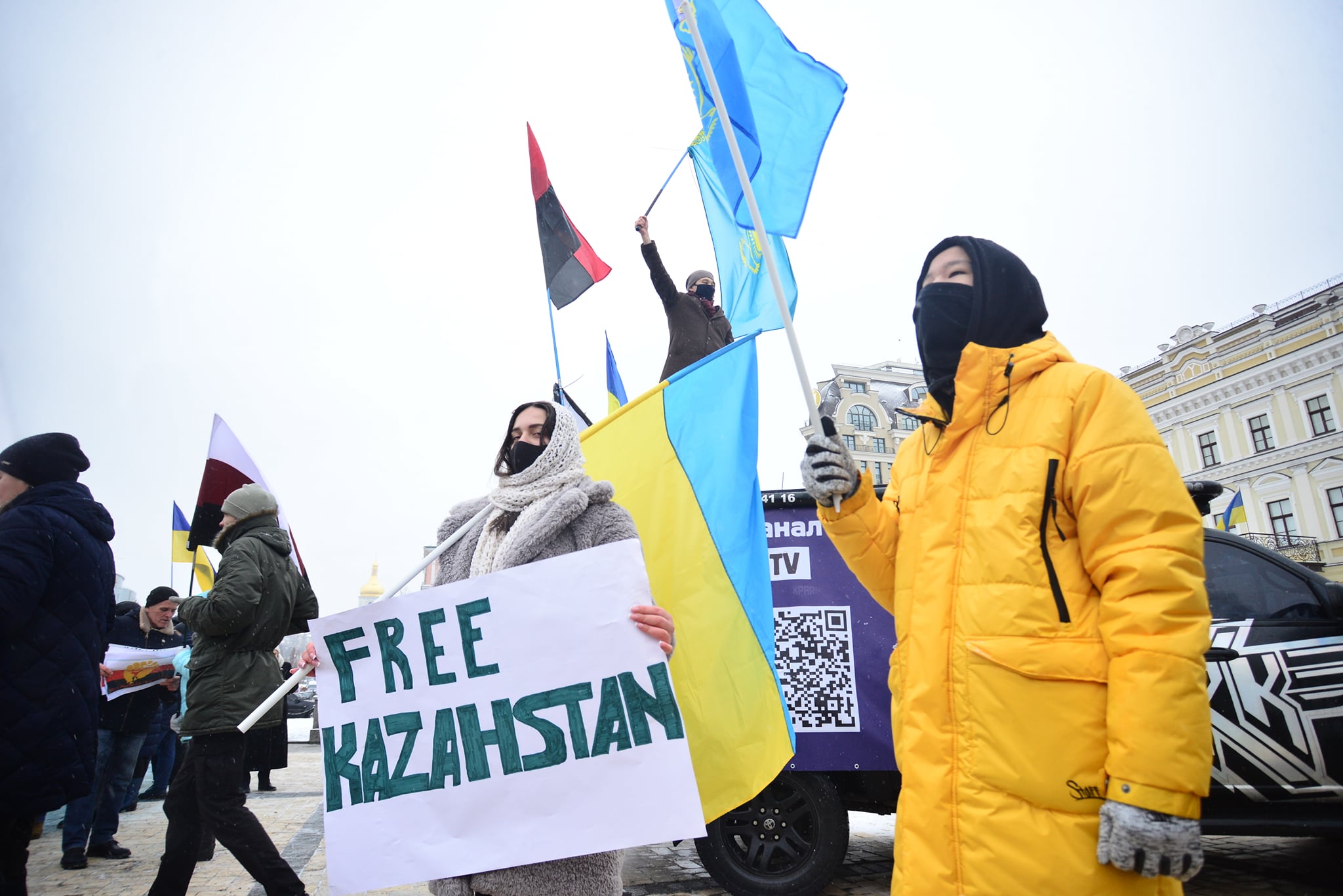 Participants of the rally Say No To Putin showed their solidarity with Kazakhstan.