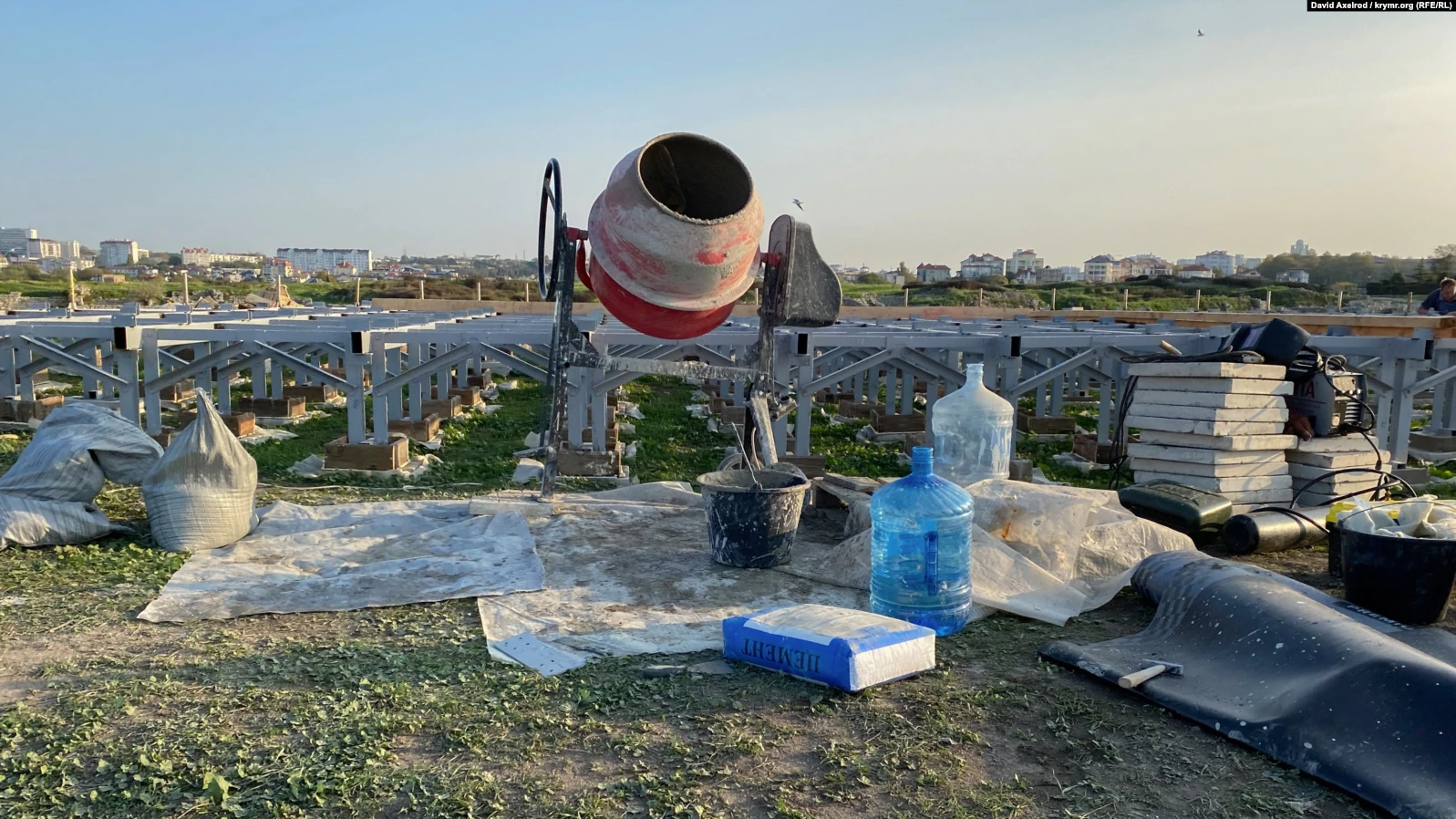 Criminal construction work conducted by Russian authorities damaging a UNESCO historical heritage site, the ruins of the ancient city of Tauric Chersonesus (also known in history as Chersonese or Chersonesos) in occupied Crimea, Ukraine. Photo: RFE/RL