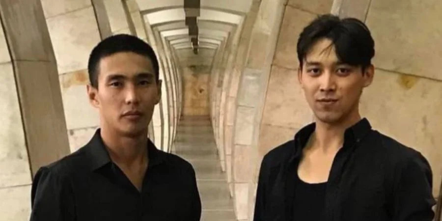 Kazakh opposition activists Zamanbek Tleuliev (left) and Yeldos Nasipbekov.