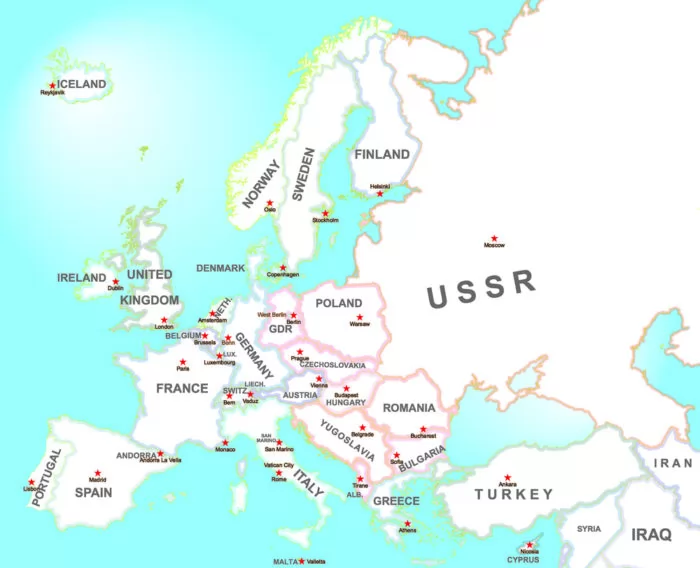 Political map of Europe in 1985 (Credit: <a href="https://depositphotos.com">depositphotos</a>)