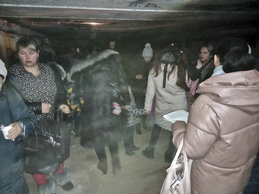 Civilians hiding in a shelter in Stanytsia Luhanska amid the 17 February 2022 morning artillery attack on the town. Photo: Facebook / Операція об'єднаних сил / Joint Forces Operation ~