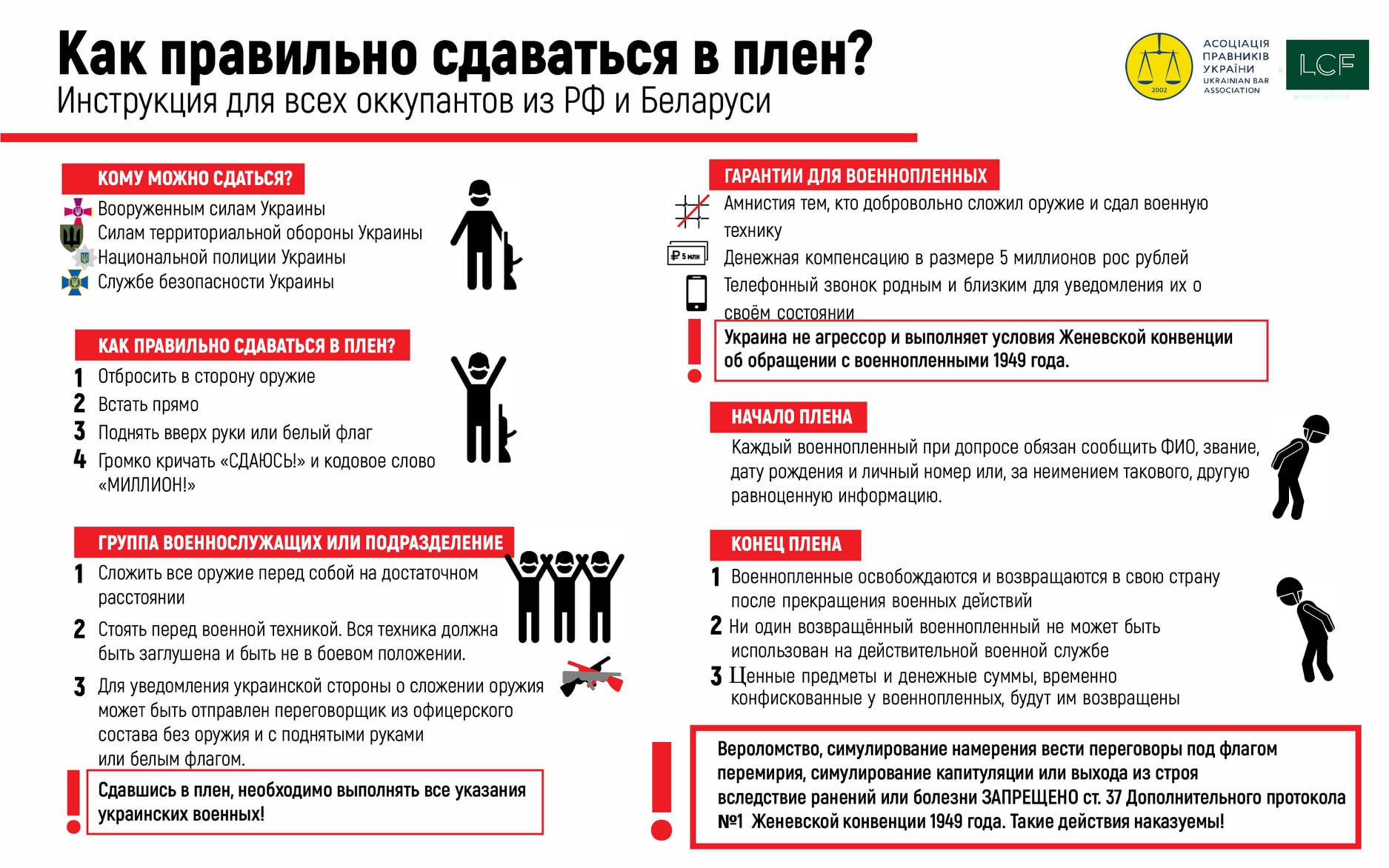 A guide for Russian and Belarusian invaders in Ukraine "How to surrender properly?" created by the Ukrainian Bar Association and LCF Law Group