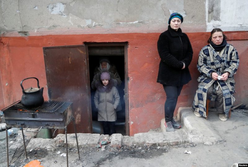 People seek refuge in the basement of a building in besieged Mariupol. Source ~