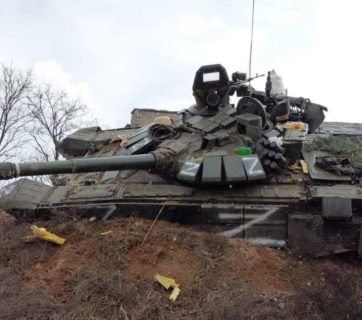 Russian tank marked with multiple "Z" symbols was destroyed by the Azov Regiment in Mariupol. March 7, 2022. Russo-Ukrainian War (Credit: Ukrainian Ministry of Internal Affairs)