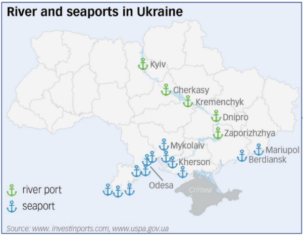 Ukrainian ports, Et bilde som inneholder kart Automatisk generert beskrivelse, Guerrillas blow up a Russian armored train in occupied Melitopol