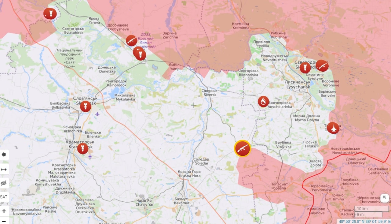 Threat of Sievierodonetsk encirclement is looming with Russian breakthrough near Bakhmut in Donetsk Oblast.