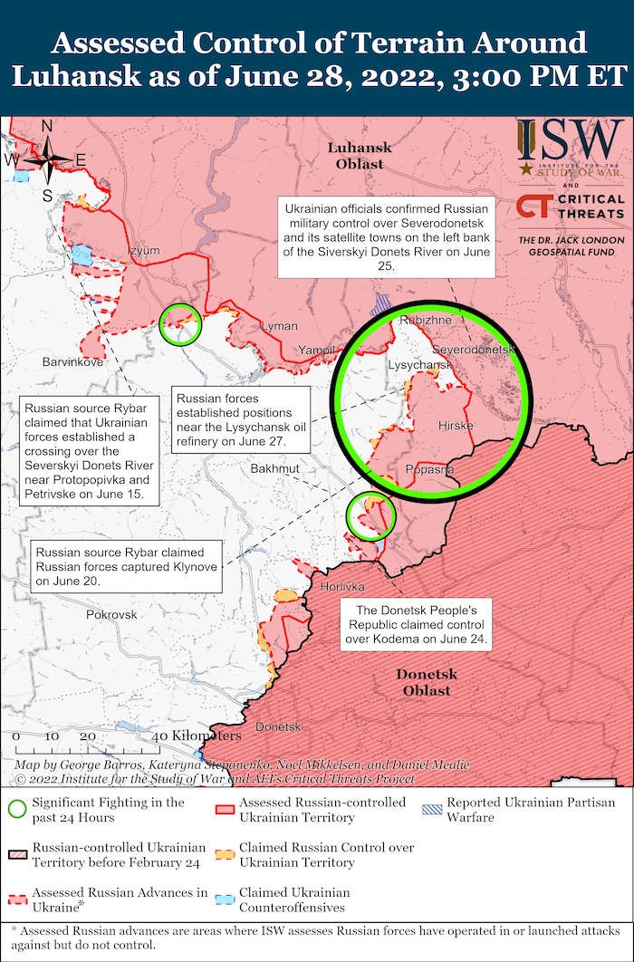 Luhansk Situation. June 29 2022. Credit: ISW. ~