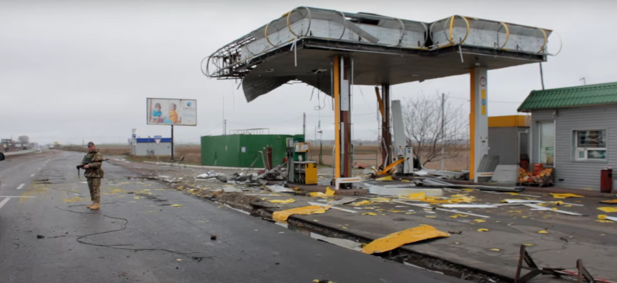 A petrol station near Kyiv destroyed by Russian attacks.