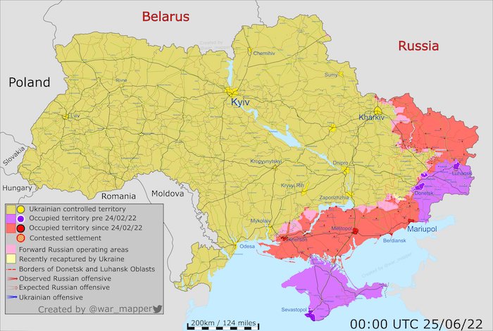 Russian Invasion map. June 24, 2022. Credit: Ukraine War Mapper ~