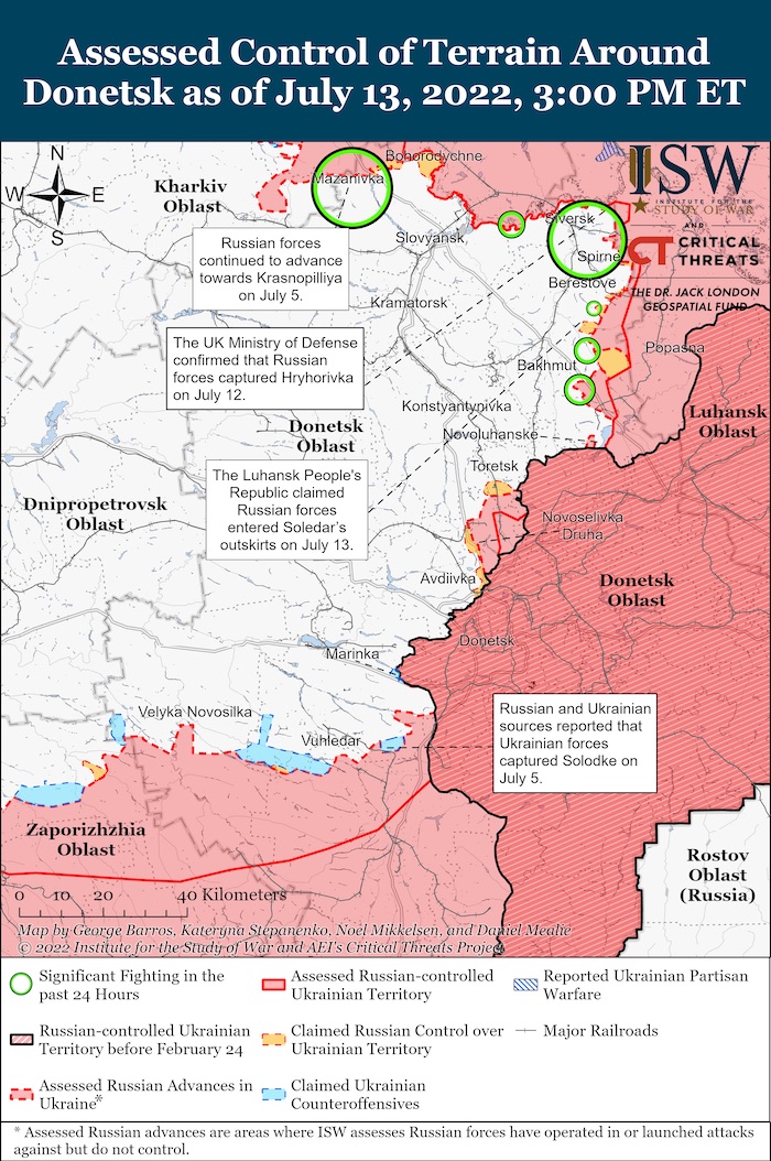 Situation in Donetsk. July 13 2022. Source: ISW. ~