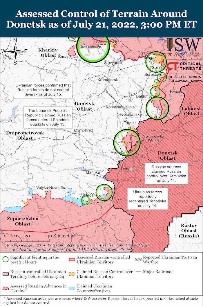 Donetsk Battle Map Draft July 21,2022. Source ISW. ~