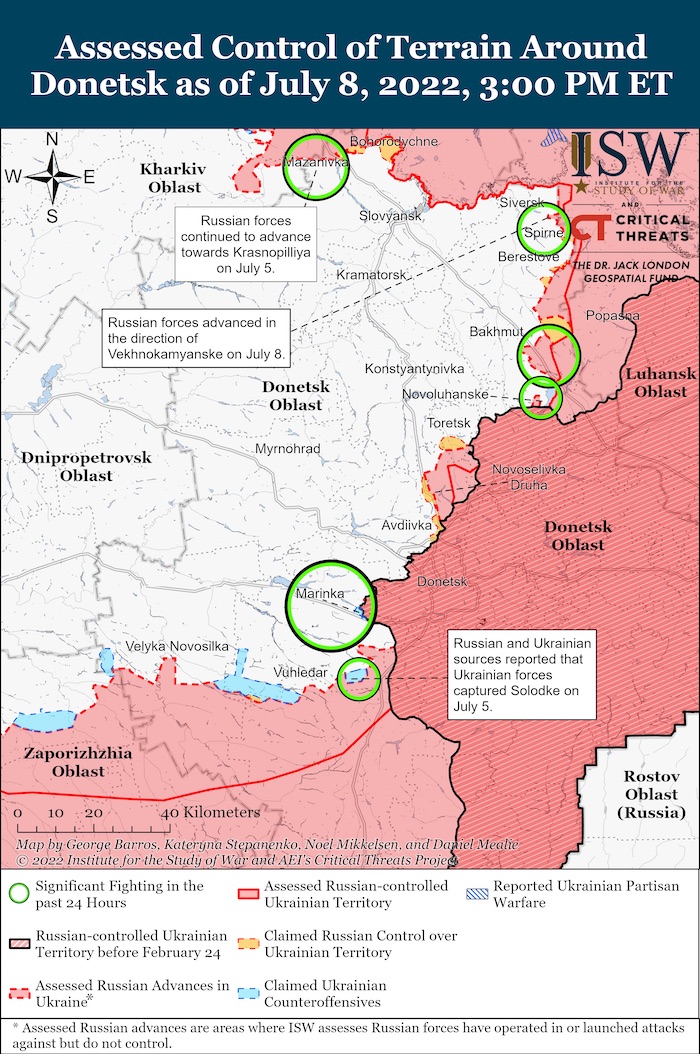 Situation in the Donetsk Oblast. July 9 2022. Source: ISW. ~