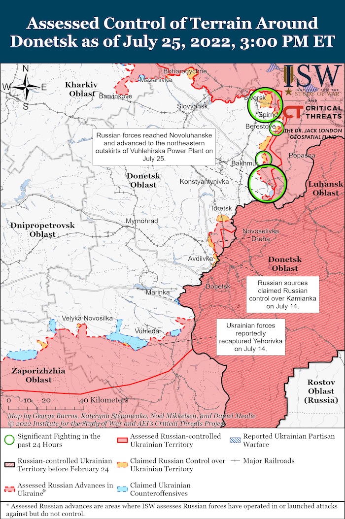 Donetsk Battle Map July 25,2022. Source: ISW. ~