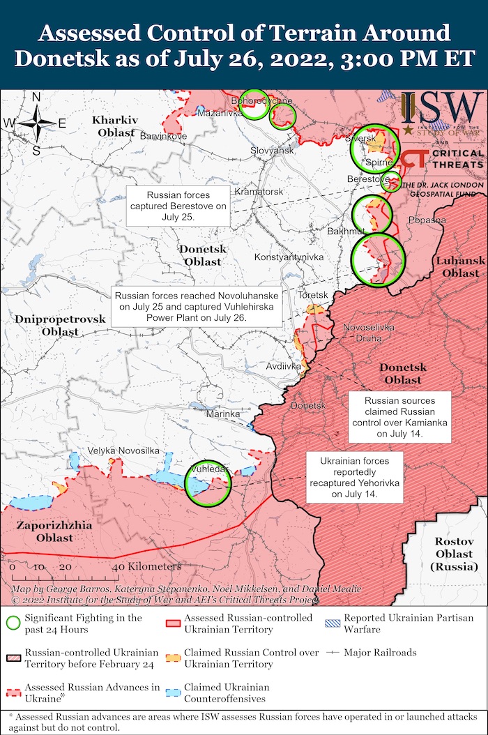 Situation in Donetsk. July 26 2022. Source: ISW. ~