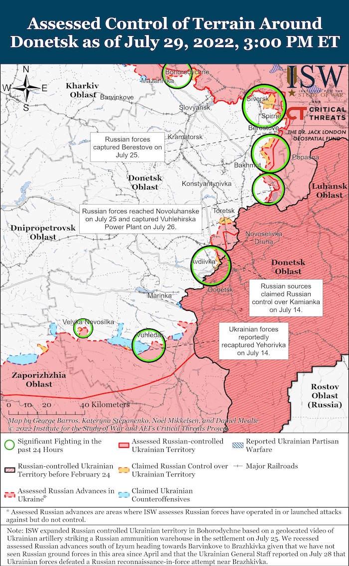 Donetsk Battle Map. July 29,2022. Source: ISW ~