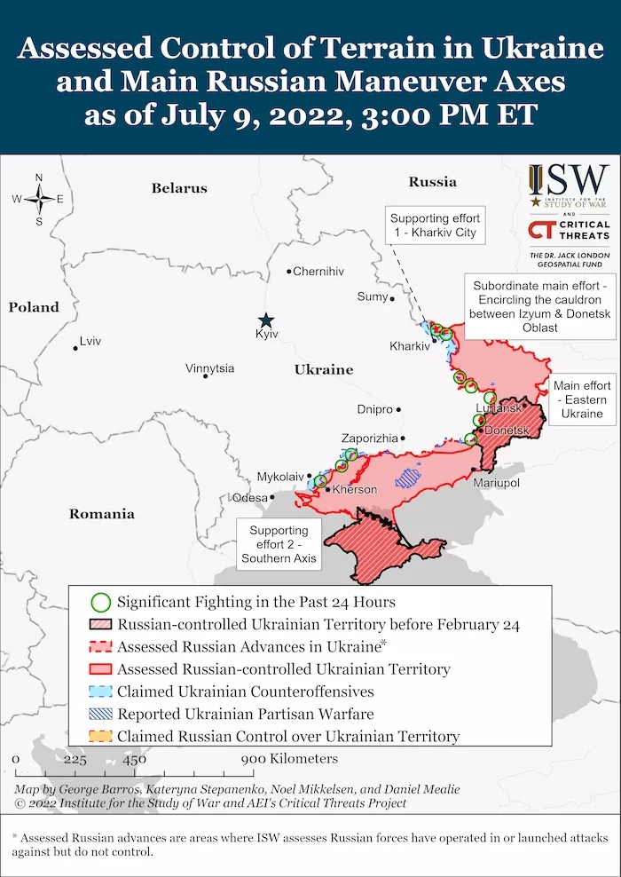 Situation in Ukraine. 10 July 2022. Source: ISW ~