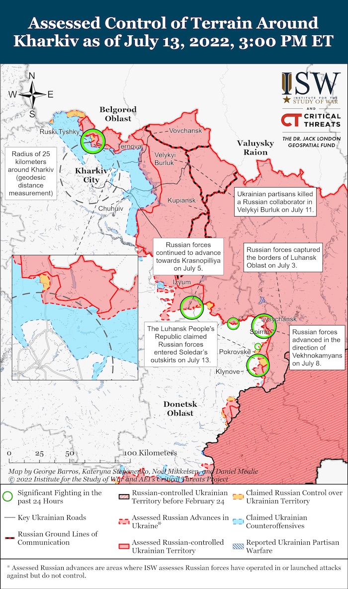Situation in Kharkiv. July 13 2022. Source: ISW. ~