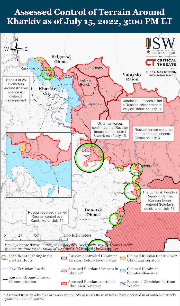 Situation in Kharkiv. July 16 2022. Source: ISW. ~